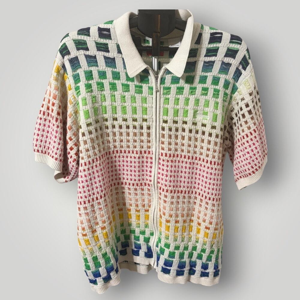 Supreme SS22 Abstract Textured Zip Up Polo Rainbow Knit Shirt Mens Size XL